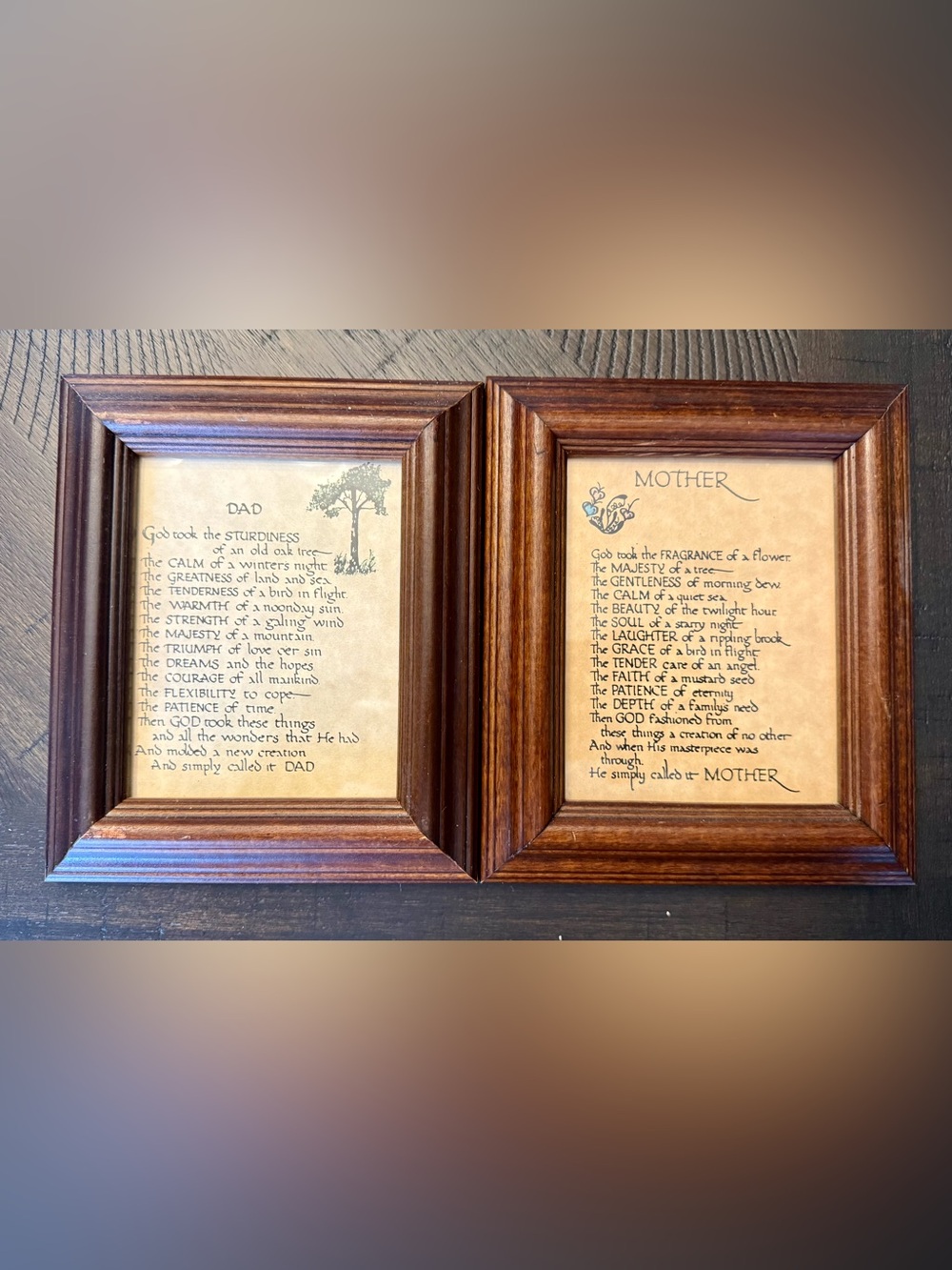 Vintage Calligraphy Poem Prints Framed Diptych Sets-Dad and Mother Tributes